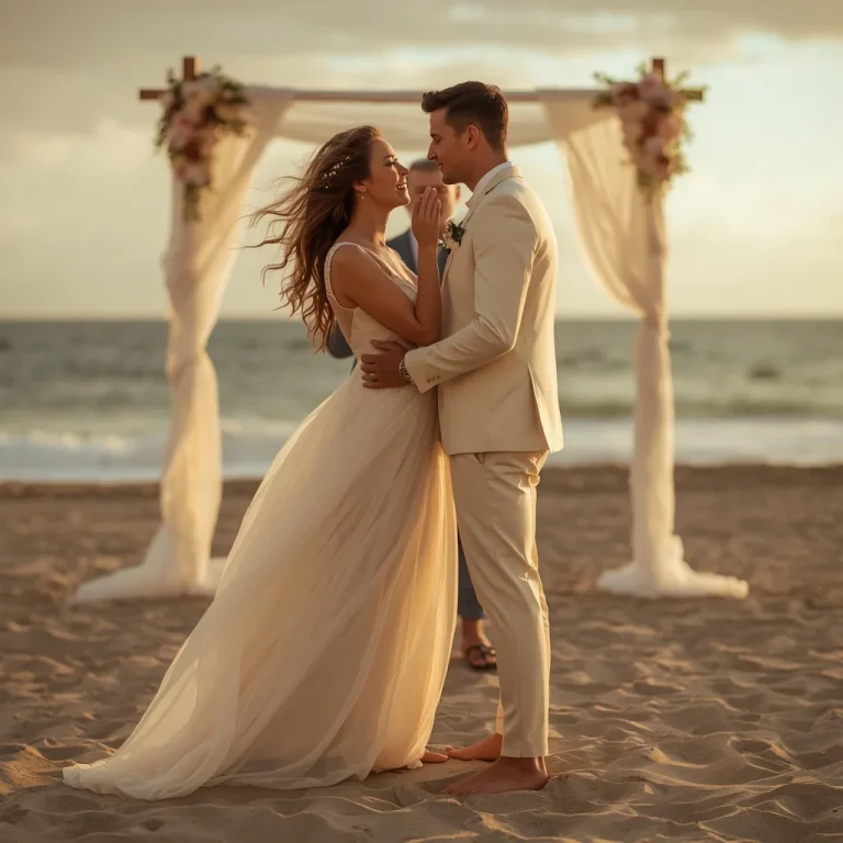A Romantic Beach Wedding of a Blissful Couple | couple ai prompt — AI image prompt