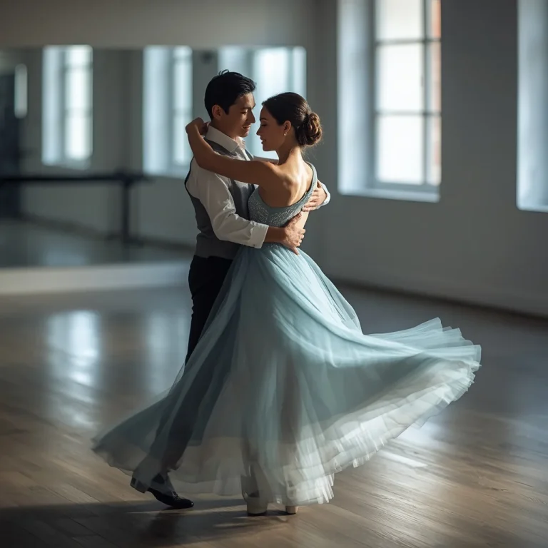 A Romantic Couple's Graceful Dance in a Studio | Prompt seen couple hug — AI image prompt