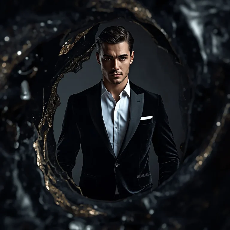 A Sophisticated Man within a Vortex of Shimmering Ink | instagram reel ai prompt — AI image prompt
