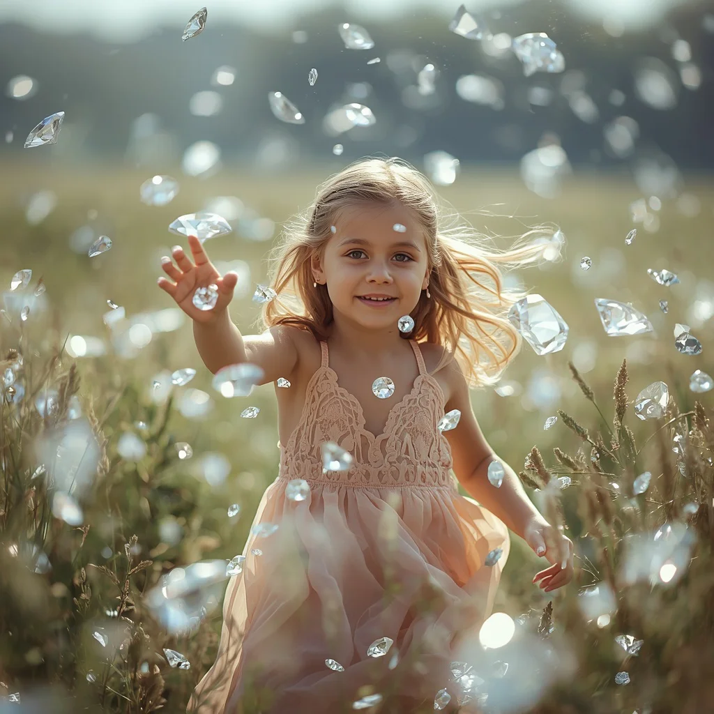 Beautiful Girl in a Field of Floating Diamonds, Opulent Dream | gemini girl photo prompt indian style instagram — AI image prompt
