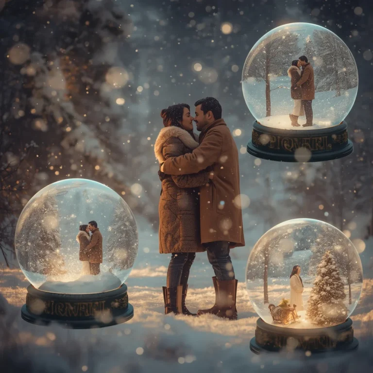 Couple in a Magical Winter Wonderland with Snow Globes | Hot romantic couple AI prompts — AI image prompt