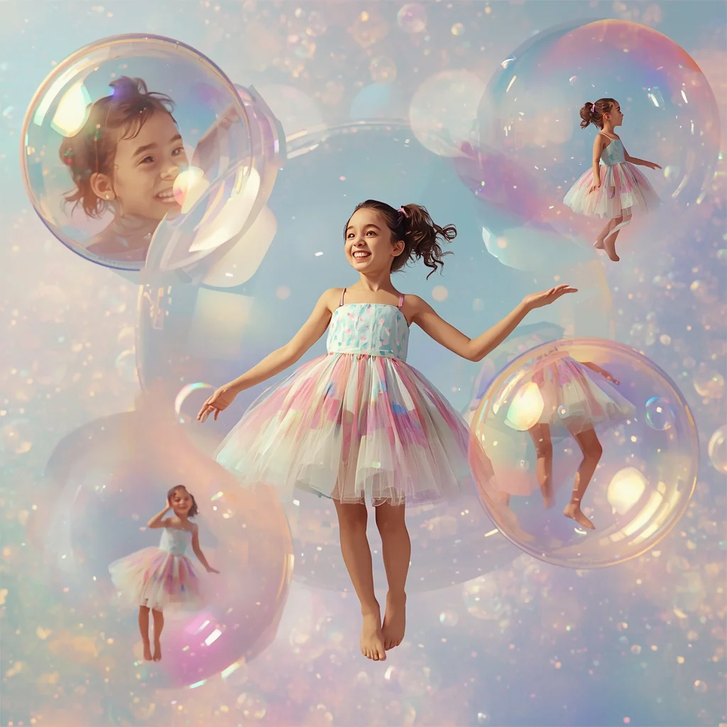 Girl Floating Dream Bubbles Whimsical Imagination Cinematic | Traditional prompt for girl instagram — AI image prompt