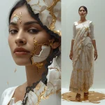 Indian Woman as Shattered Porcelain Repaired with Gold | grok prompt