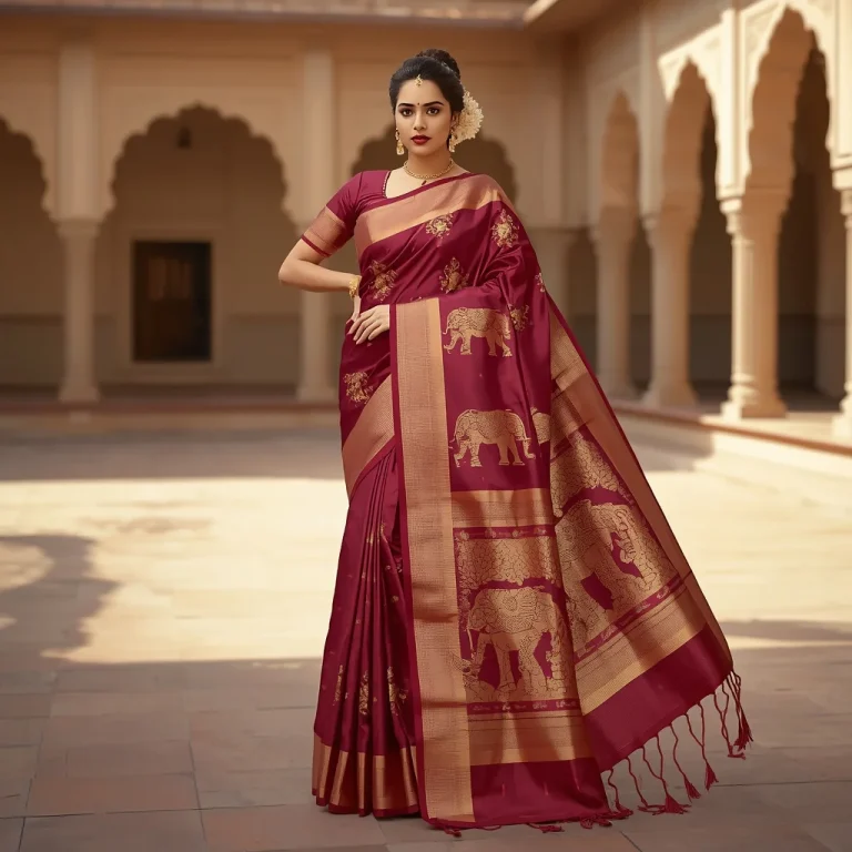 Indian Woman in a Kanjeevaram Saree with an Elephant Motif | gemini prompt — AI image prompt