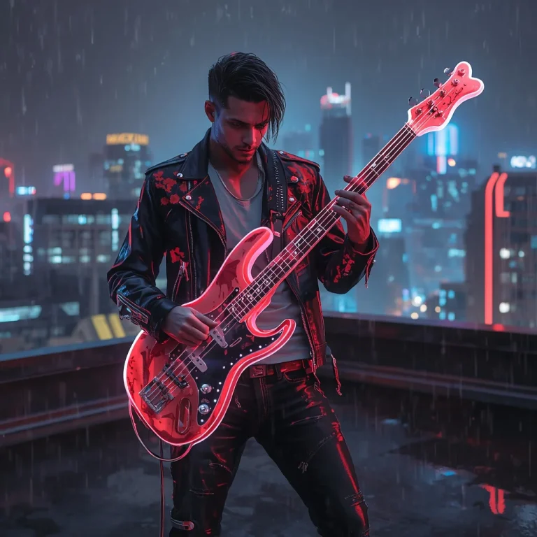 Man Cyberpunk Musician Liquid Light Instrument Urban Night | ai photo editing prompt — AI image prompt