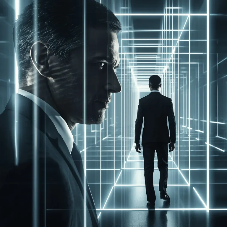 Man in a Labyrinth of Optical Illusions and Shifting Light Patterns Abstract | Stylish boy prompt generator ai photo — AI image prompt