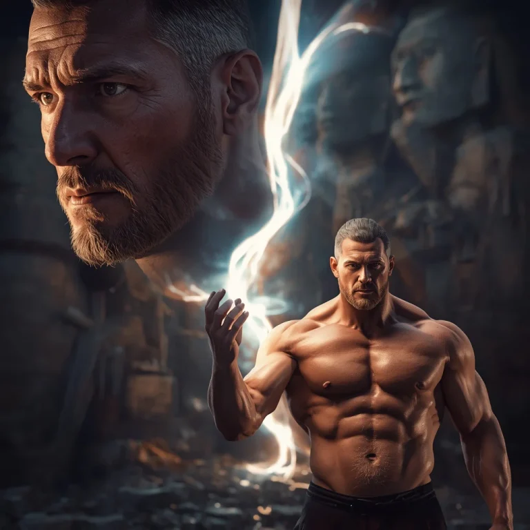 Masculine Man: Ancient Stone Guardians and Mystical Light Stream | Influencers ai prompt — AI image prompt