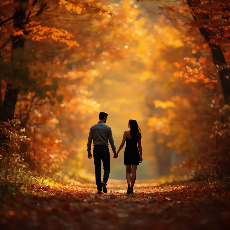Romantic Couple Forest Walk Hand-in-Hand Autumn | free ai prompt — AI image prompt