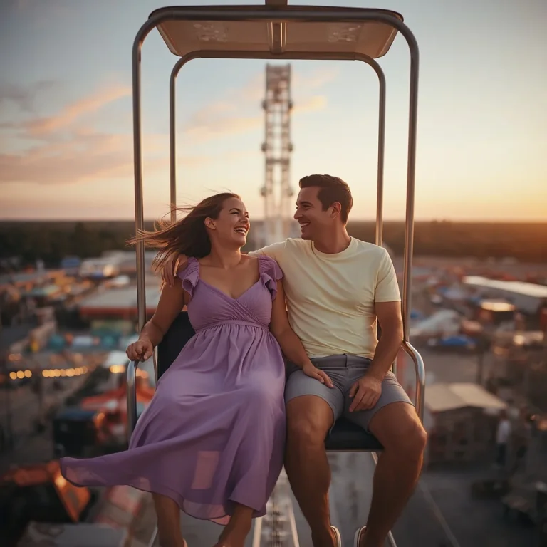 Romantic Couple Sharing a Laugh on a Ferris Wheel at Pastel Sunset | Prompt seen trending boy AI photo — AI image prompt