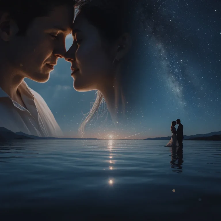 Romantic Couple's Intimate Moment in Cosmic Starlight Lake | Simple couple photo prompt — AI image prompt