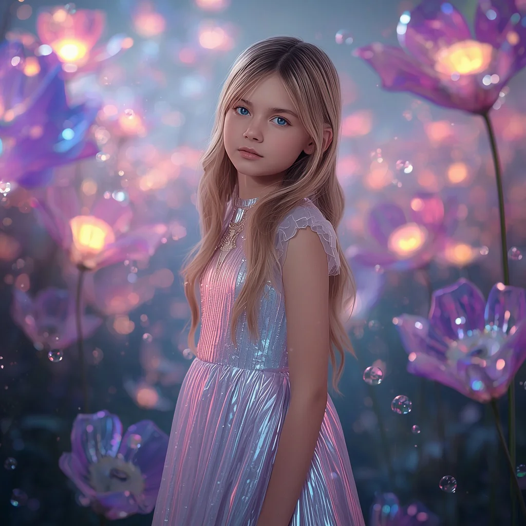 A Futuristic Celestial Garden Portrait of a Beautiful Young Girl — AI image prompt