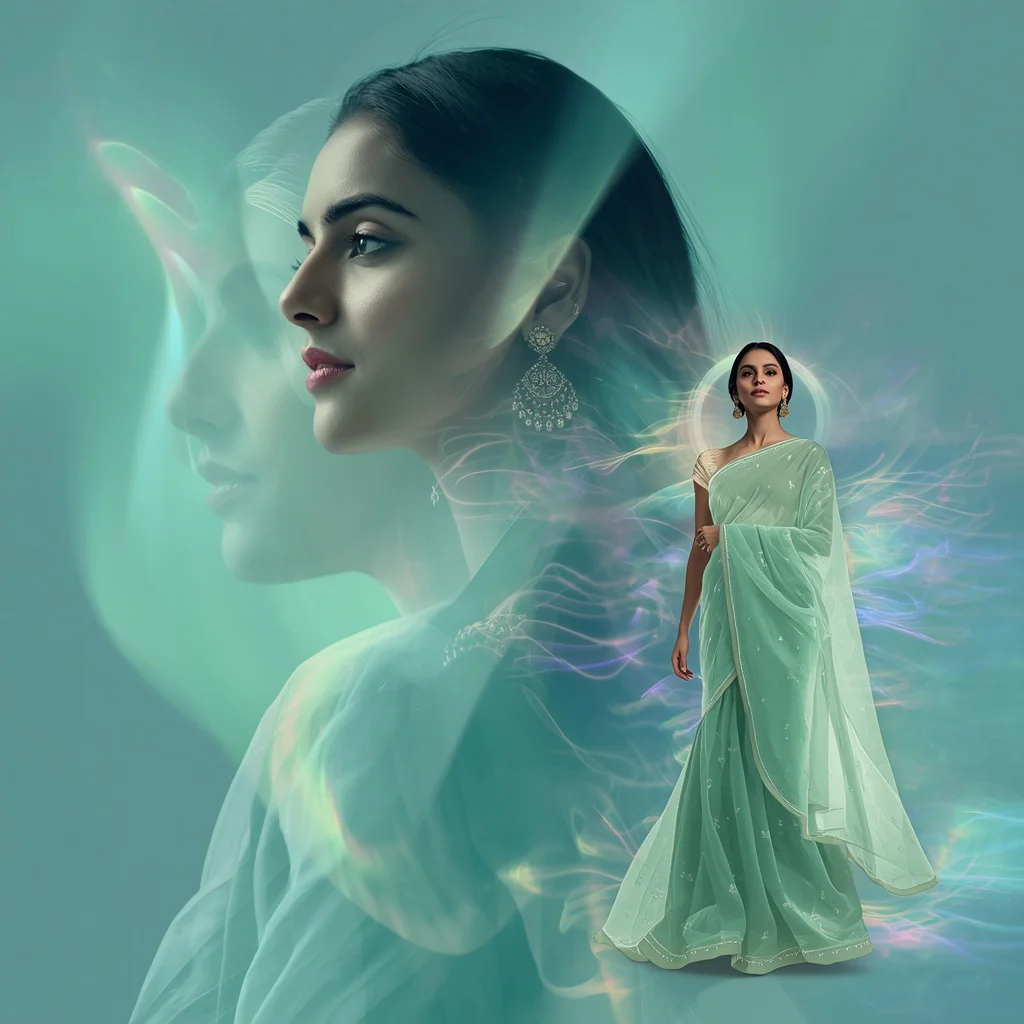 Aurora's Embrace: An Indian Woman's Life in Northern Lights Hues — AI image prompt