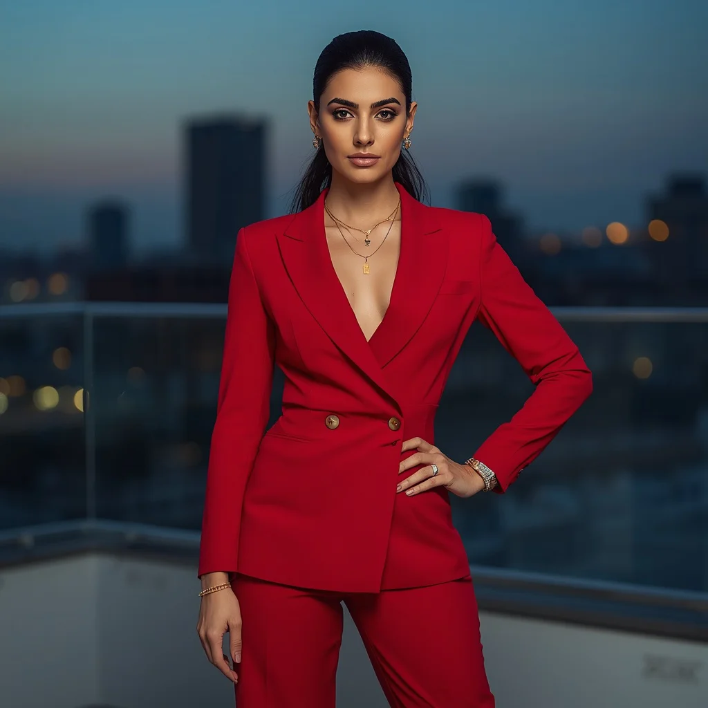 Chic and Bold in a Red Tailored Jumpsuit — AI image prompt
