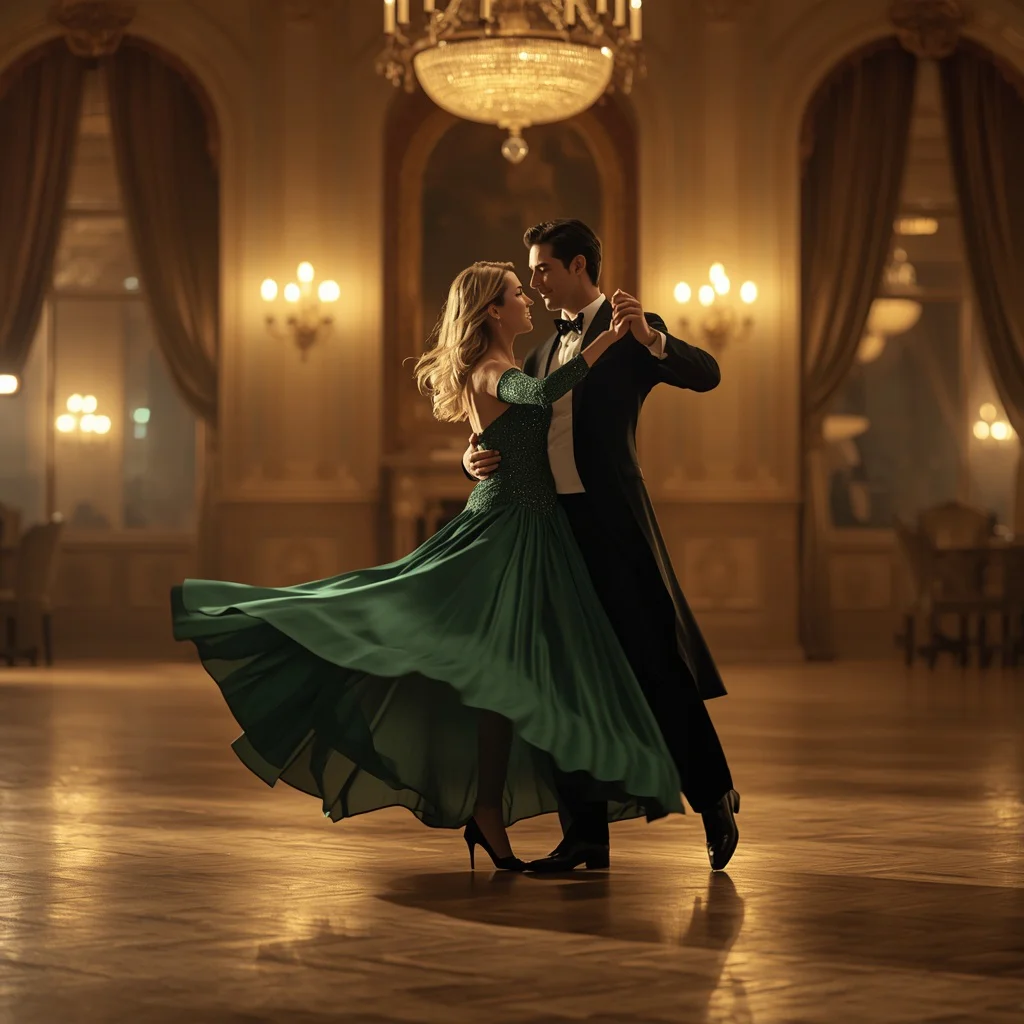 Couple Dancing Elegantly in a Timeless Vintage Ballroom — AI image prompt
