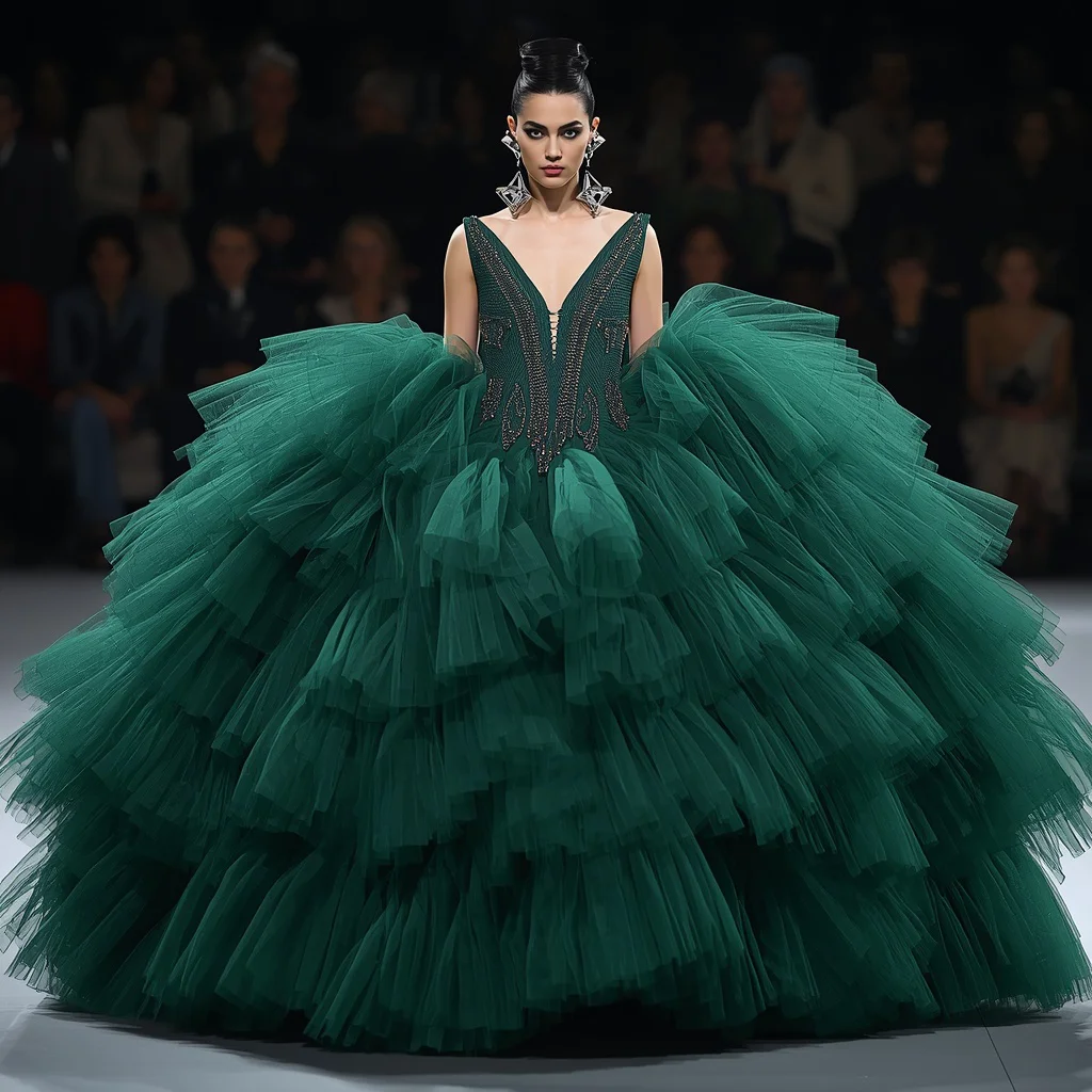 Dramatic Voluminous Tulle Gown for a Fashion Gala — AI image prompt