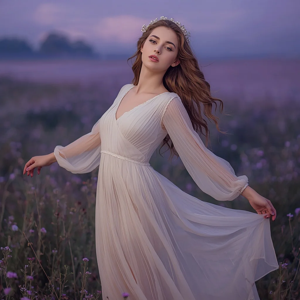 Dreamy and Ethereal in a Cream Chiffon Gown — AI image prompt