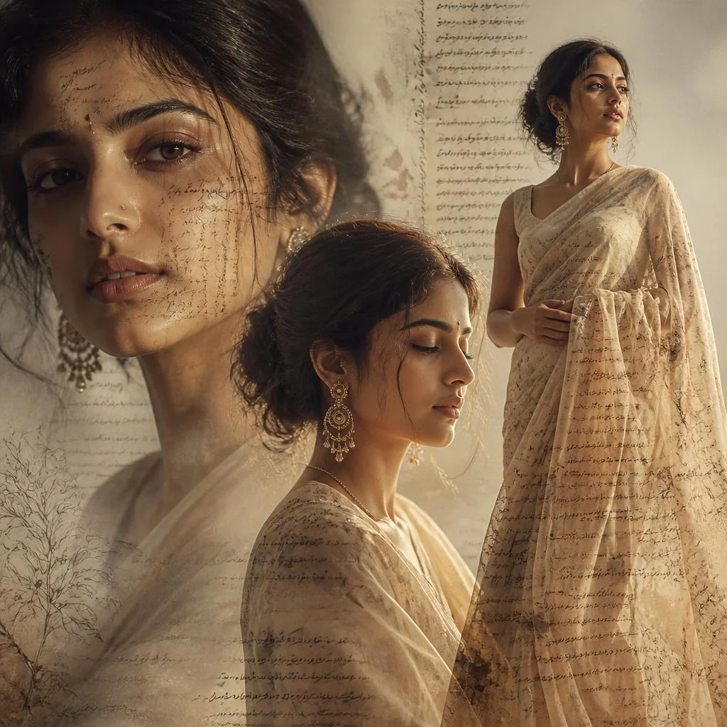Ephemeral Ink: An Indian Woman's Story Told in Fading Calligraphy — AI image prompt