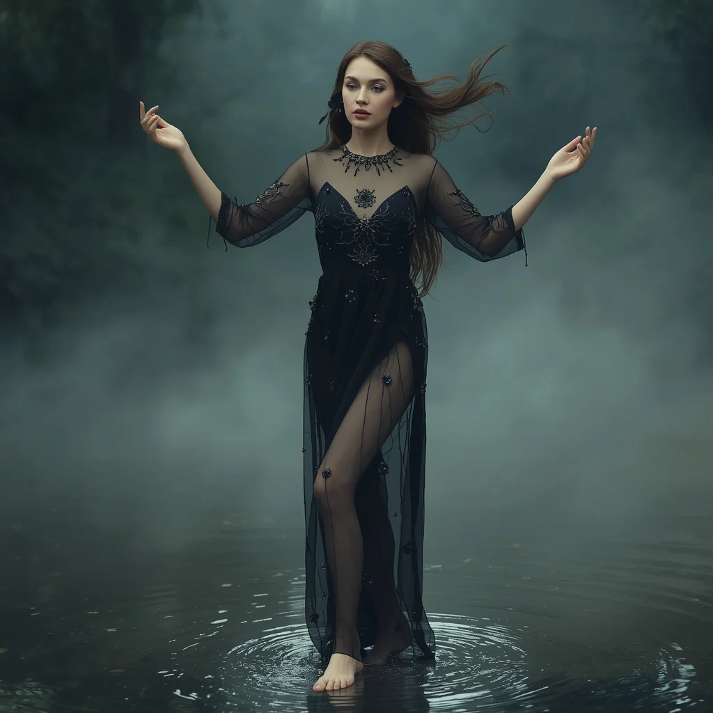 Ethereal Beauty in a Sheer Black Embroidered Maxi Dress — AI image prompt