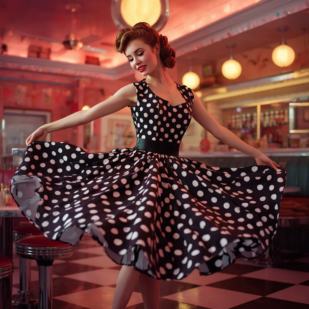 Retro Glamour in a Polka Dot Swing Dress — AI image prompt