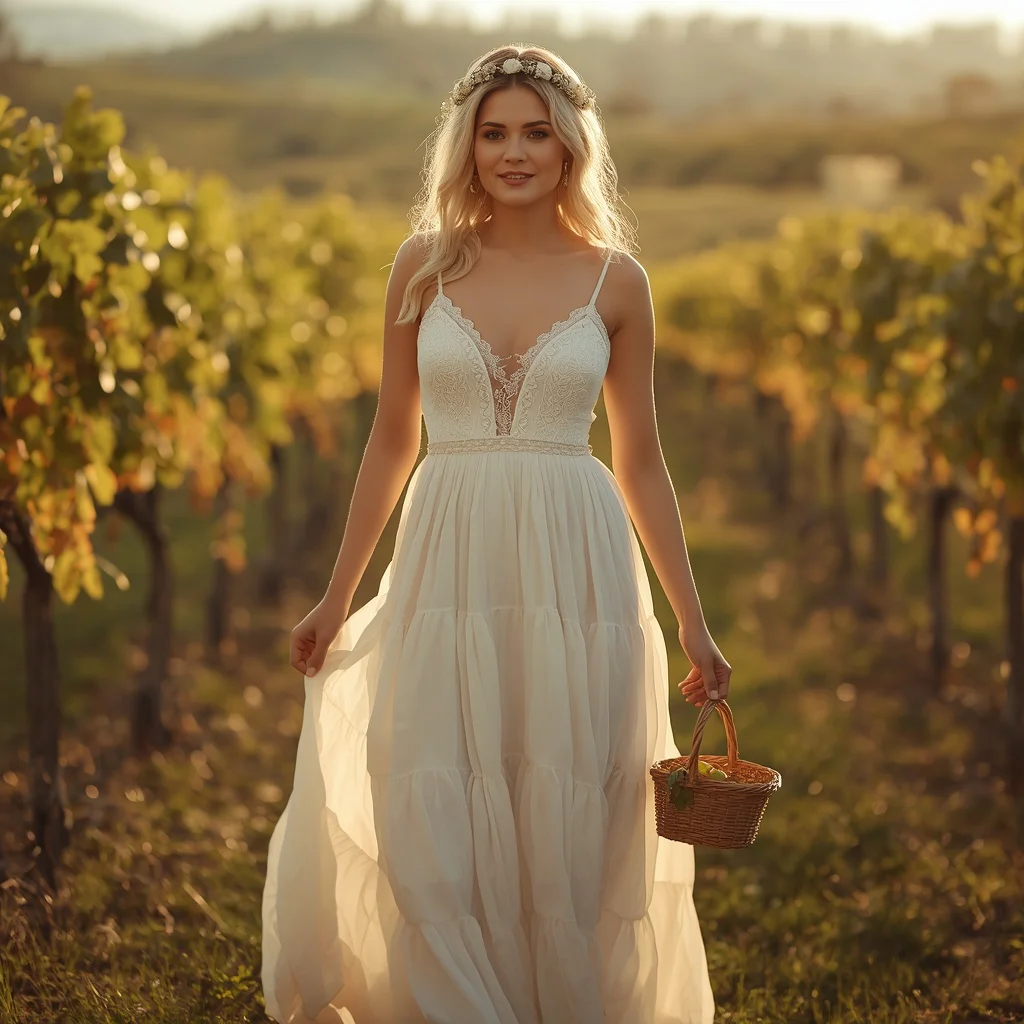 Romantic Allure of a White Flowing Tiered Maxi Dress — AI image prompt