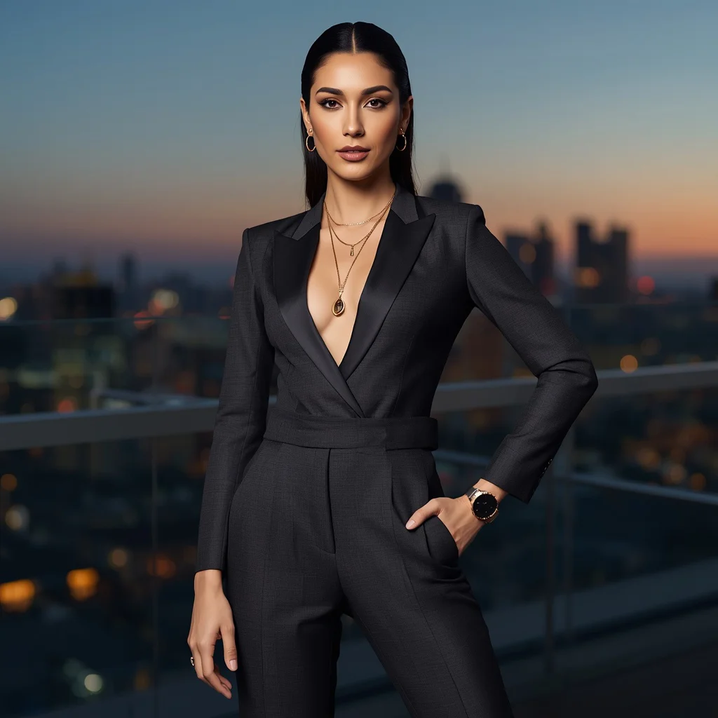 Sophisticated Charm of a Grey Tailored Jumpsuit — AI image prompt