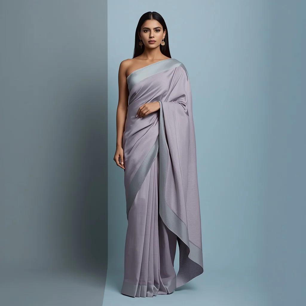 Sophisticated Indian Woman in a Modern Pastel Saree with Urban Backdrop — AI image prompt