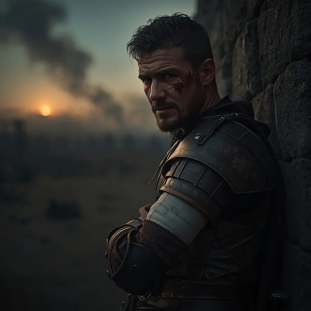 The Wounded Hero: Reflective Post-Battle Moment — AI image prompt