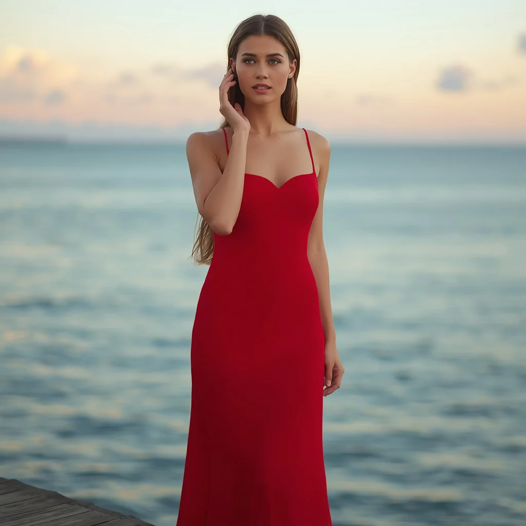 Timeless Elegance in a Red Column Maxi Dress — AI image prompt