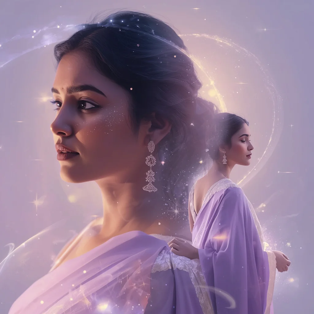 Whispers of Stars: An Indian Woman's Life Illuminated by Celestial Glow — AI image prompt